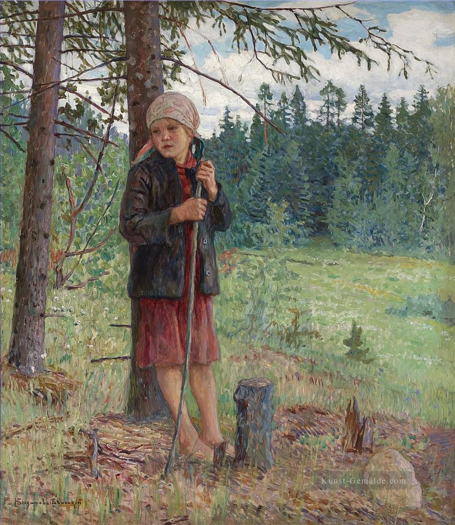 Mädchen in einem Holz Nikolay Bogdanov Belsky Kinder Kind Impressionismus Ölgemälde